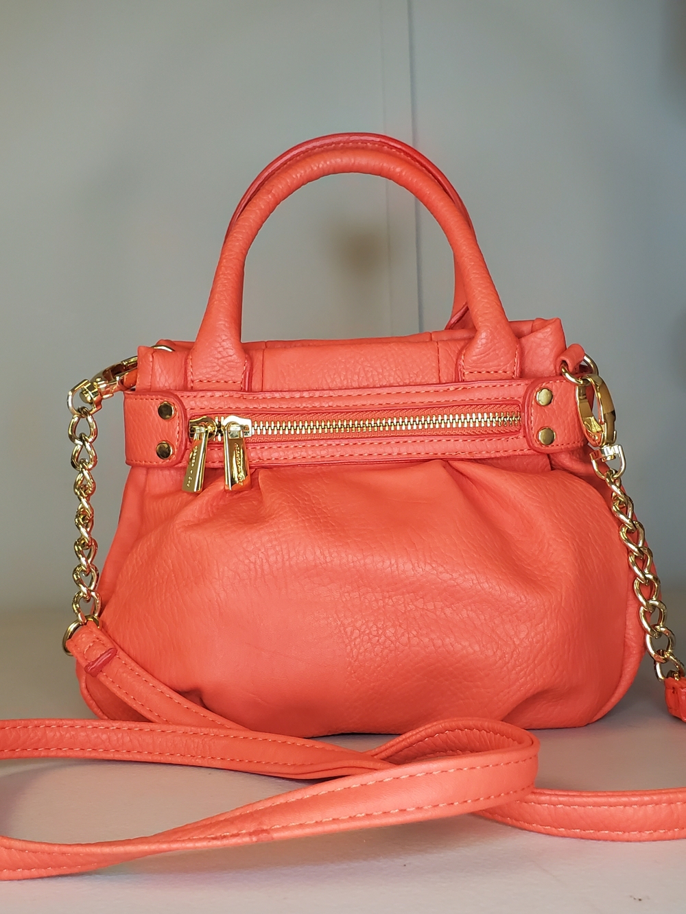 Olivia And Joy Orange Coral Satchel Crossbody Bag with Gold Hardware
